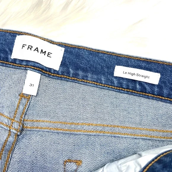 🚫SOLD! NWT🤩 |•FRAME DENIM•| Le High Straight High-Rise Raw Edge Slit Jeans - Picture 10 of 16